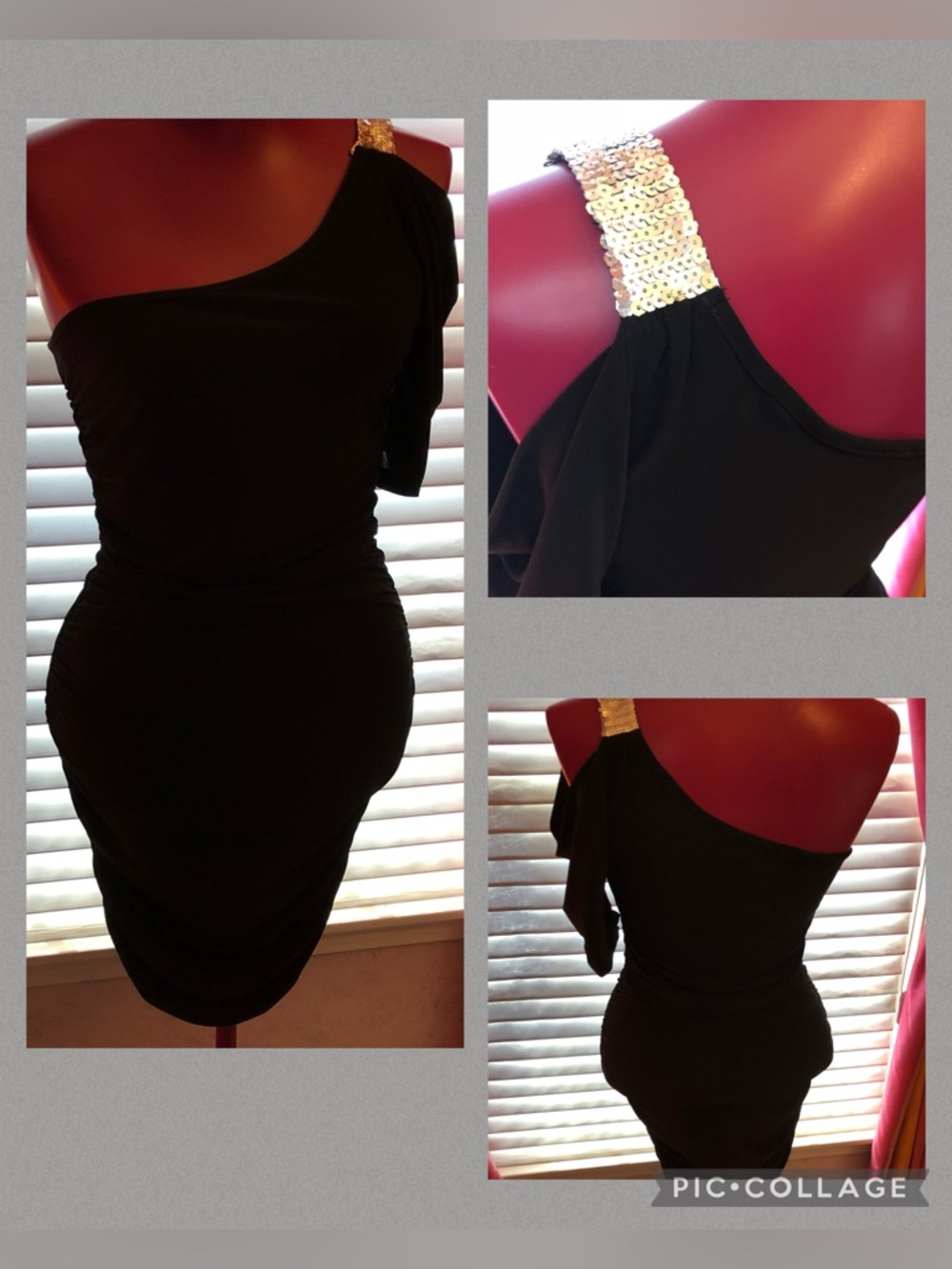 Black One Shoulder Midi Dress M